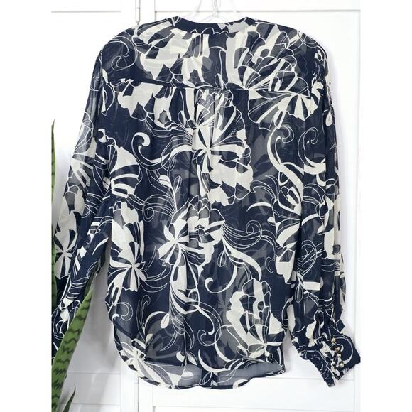 Chico's Navy and Cream Floral Blouse - Picture 7 of 7